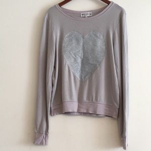 Wildfox Glitter Silver Heart Gray Jumper/Sweatshirt